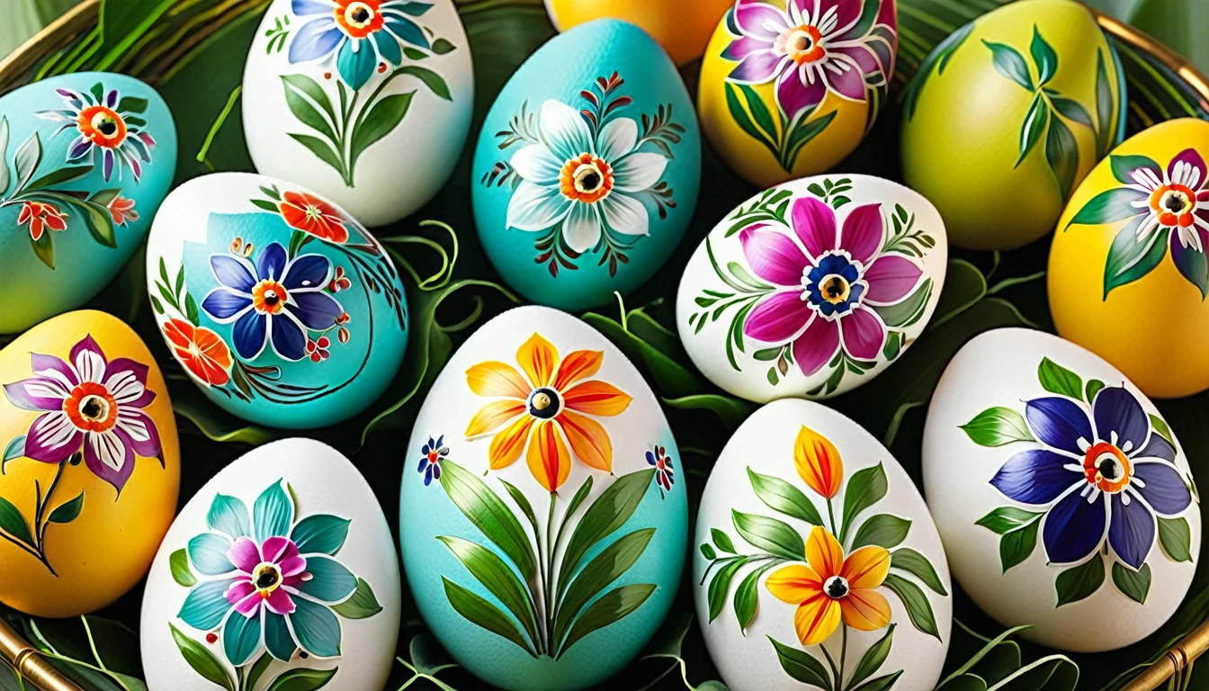 Ethnic floral art on eggs