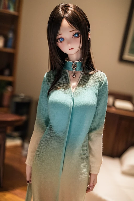(SFW:2), photorealistic, realistic photo, 8k, ((highest quality)), ((masterpiece)), (extremely detailed), kukolnydom, doll, (mature woman, 20yo, 20 years old:1.6), solo, ((cowboy shot, standing)), skinny, slim, slender, thin body, blouse, skirt, parted lips, green eyes, brown hair, (plastic skin, looking at another, glass eyes, gradient eyes, shining eyes, detailed eyes:1.3)