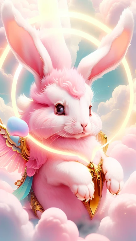 god々Cute rabbit１Animals、Aura of Pink,Looking into the camera、Look here、Background pink、Floating in the clouds