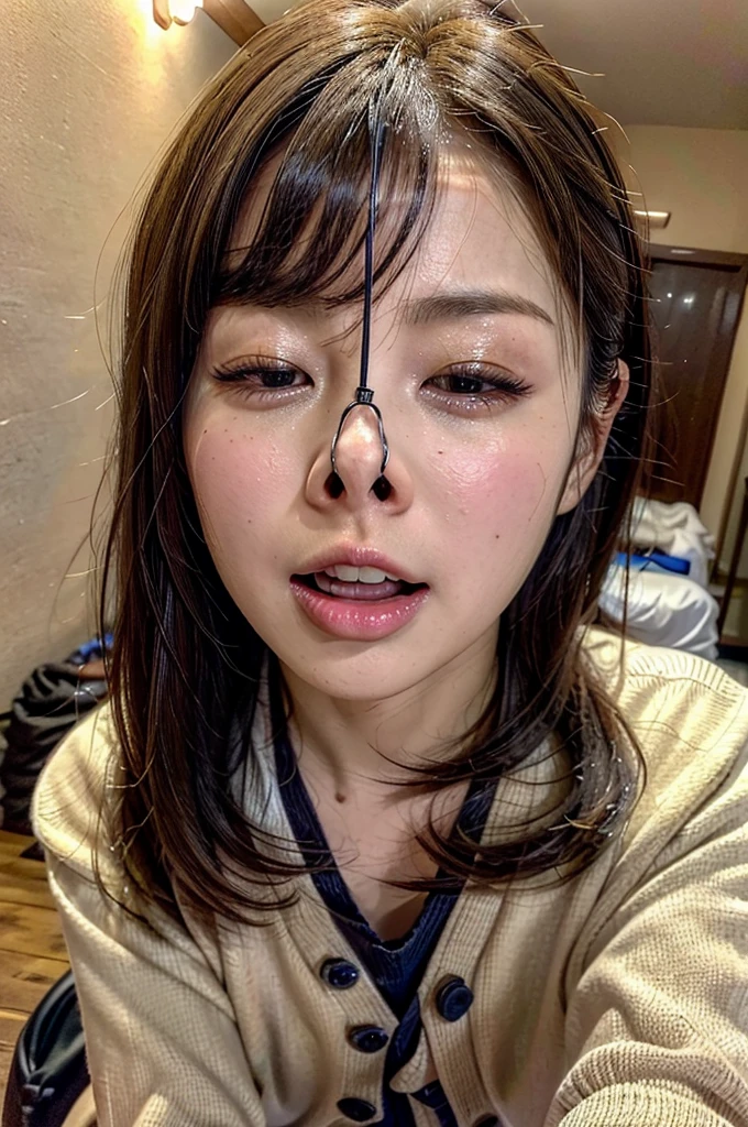 nsfw,Highest quality,32k HDR,High resolution,Beautiful Japanese actresses,girl,,Award-winning photo,Very detailed,Face Focus,Big double eyes(Woman with open mouth and closed eyes ),18-year-old,Black Hair,Shiny skin,(((Face close-up))),Realistic nostrils,Long and narrow nasal cavity,Dimly lit basement,Candlelight,Stone Wall,Squat,((Random color open cardigan)),Big Breasts,(Sharp Nose),Frowning,performance:1.4,performance,Frowning,please raise your head,Skin shiny with sweat,Oily facial skin,Tied Hair,Squatting and giving a blowjob,female teacher,Squatting in the hallway,Squat,50 degree hot room,Skin shiny with sweat,Wet transparent fabric,Sweaty all over my face,A face enduring intense pain,Screaming face,Open your mouth wide and shout,