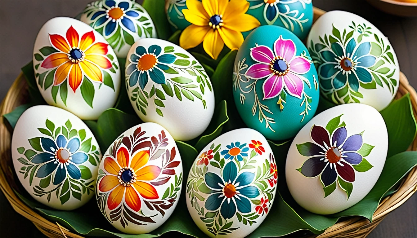 Ethnic floral art on eggs