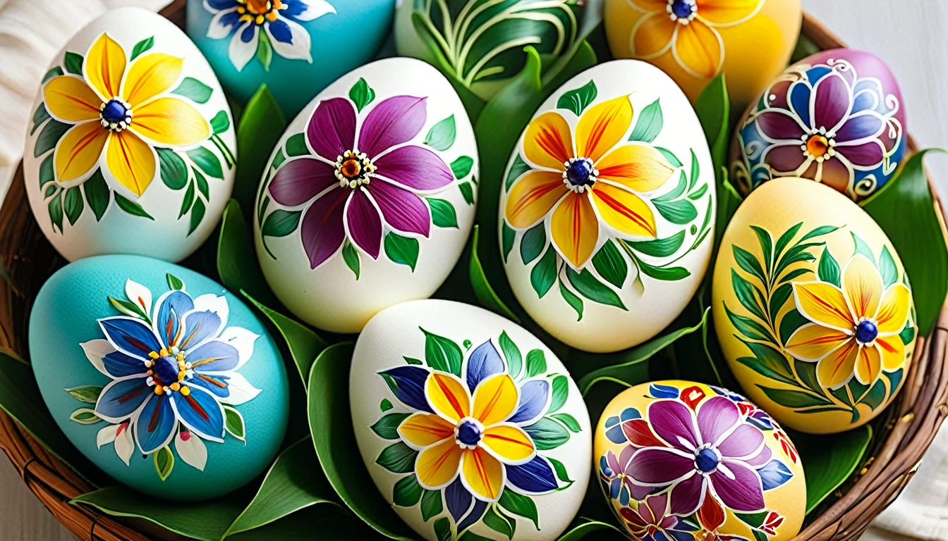 Ethnic floral art on eggs