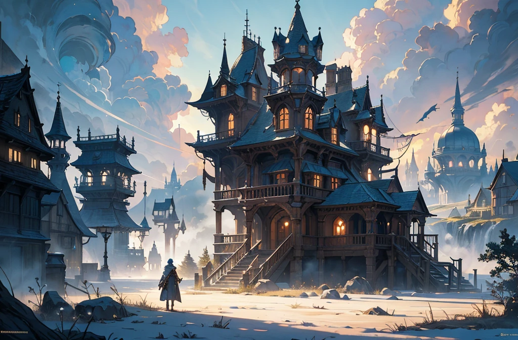 atmospheric, fairy tale landscape, eerie, masterpiece, testicle shaped clouds, trending on art station, sharp focus, studio photo, intricate details, highly detailed, by greg rutkowski