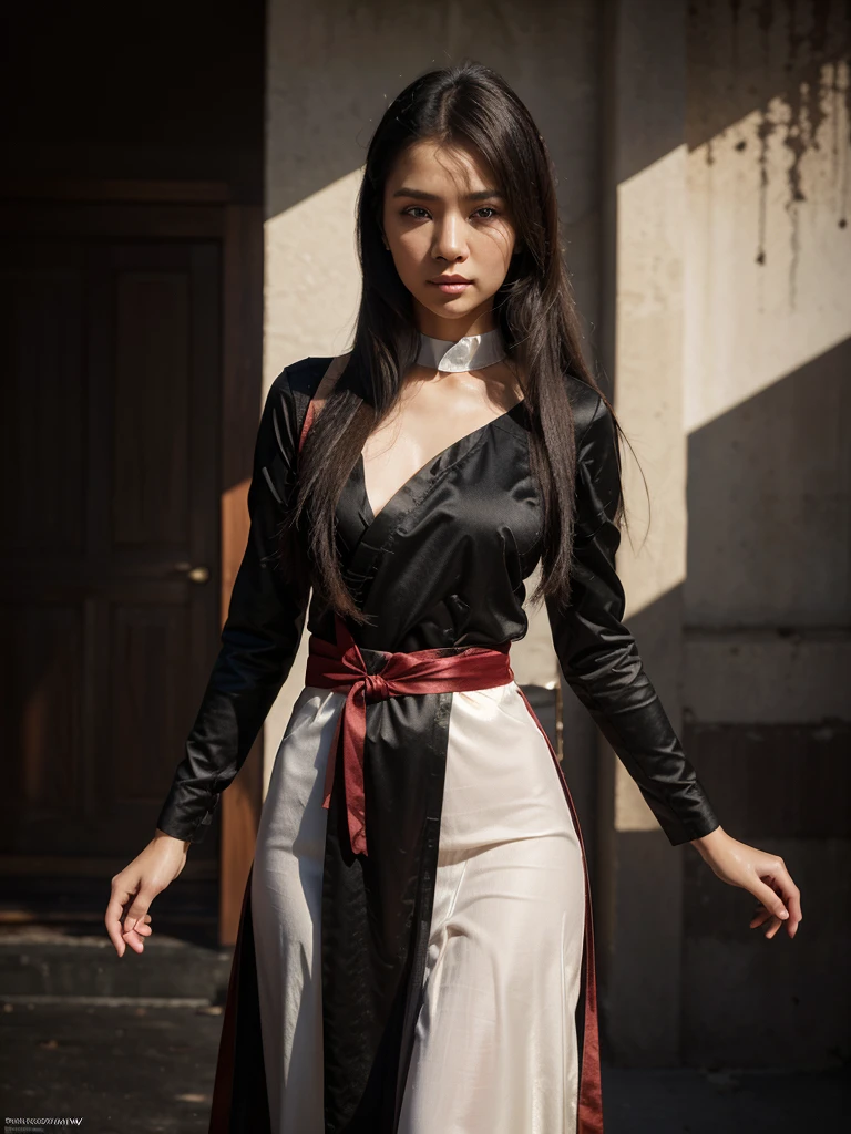 Full-length portrait of a graceful Thai woman with long, straight hair. Expressed in the unique art style of Eiko Ojala, Tracie Grimwood, Alberto Seveso and Konstantin Razumov, the combination of long-sleeved Thai clothing which shines in hyper-realistic details Amidst the soft natural light Executed by the skilled hands of Karol Bak, the surface is glossy. Detailed shadows chiaroscuro technique Reminiscent of the romantic genre extraordinarily detailed Volumetric Interpretation UHD Drawing Photography Illustration Poster Fashion Anime 3D Rendering Concept Art