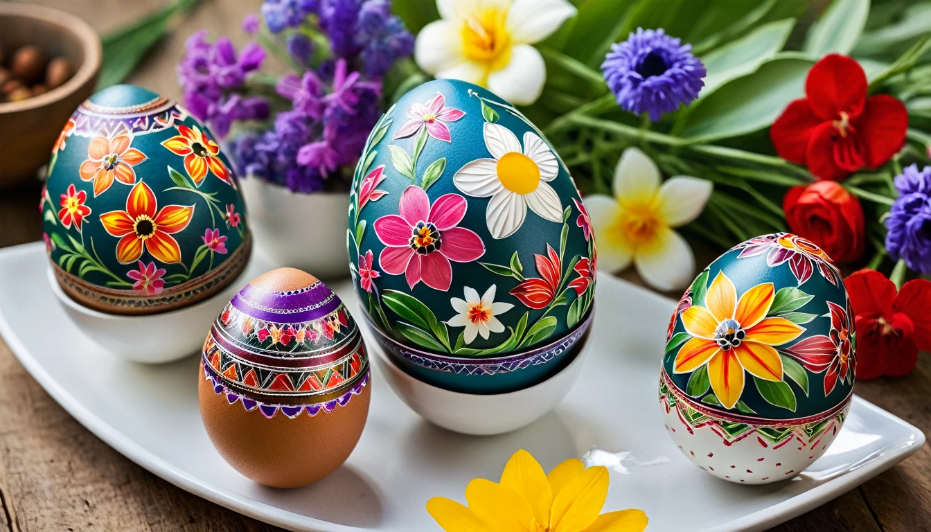 Ethnic floral art on eggs