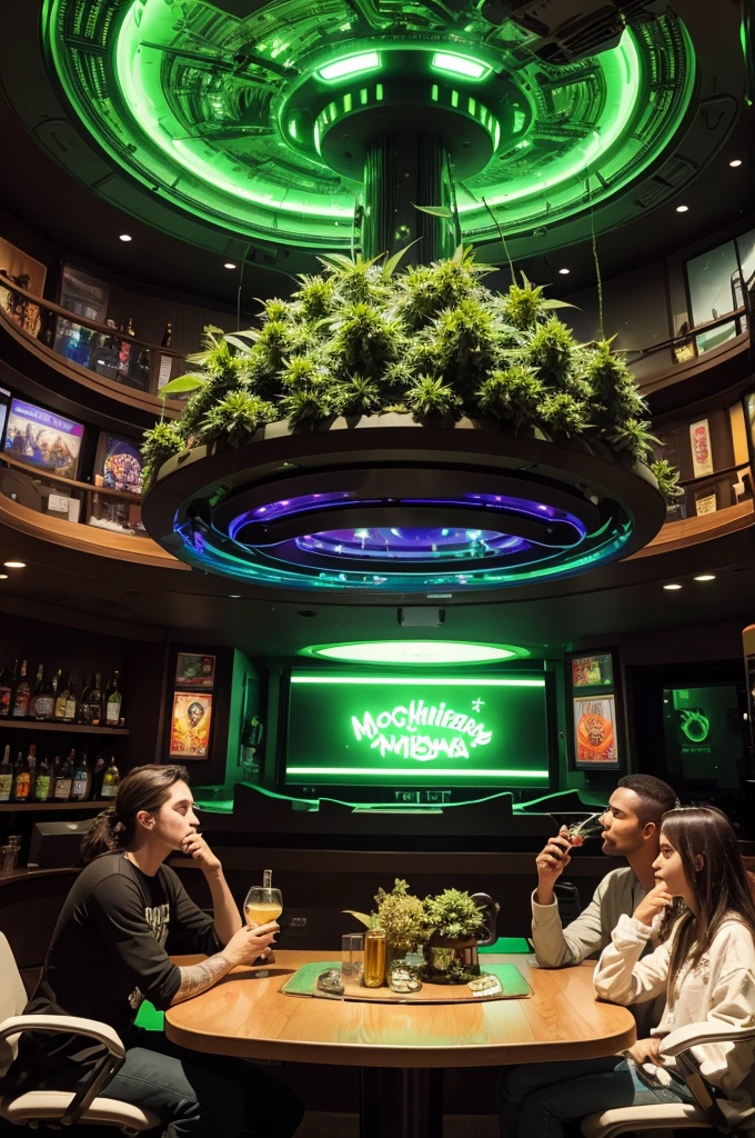 Aliens smoke marijuana and drink beer inside the mothership