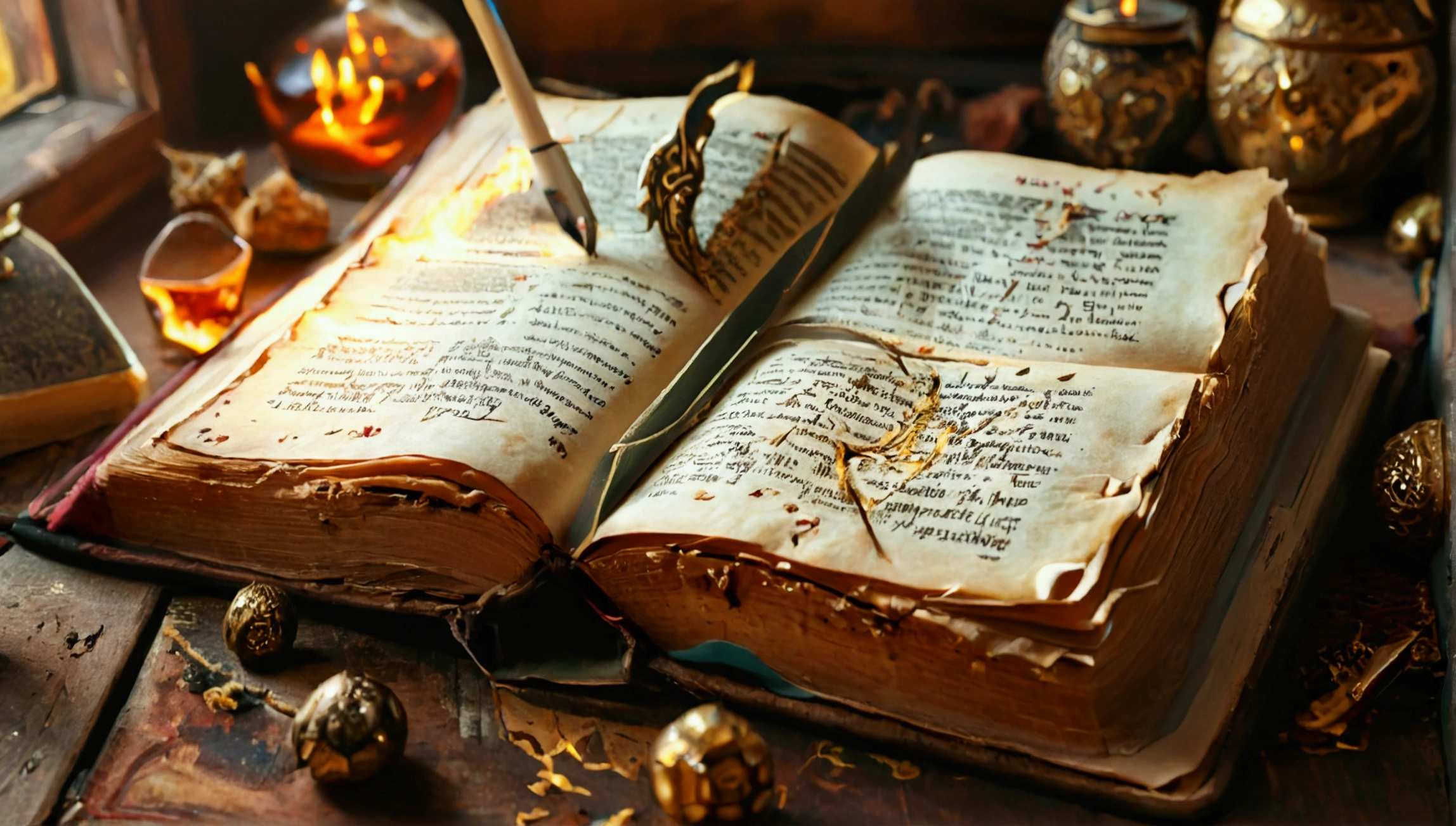 The book of revelation being half way opened and written over it as a title of the picture "The conclusion and the beginning of the book of Revelation"