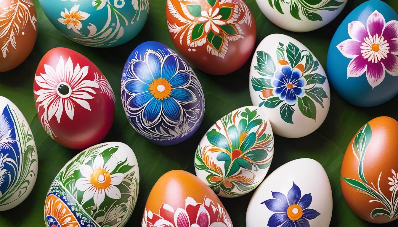 Ethnic floral art on eggs