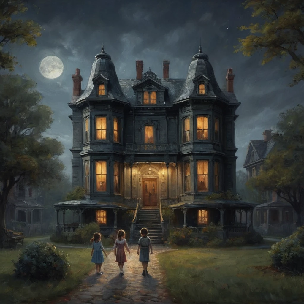 (best quality,4k,8k,highres,masterpiece:1.2),ultra-detailed,(realistic, photorealistic,photo-realistic:1.37), ((Horrow, scary scene, night: 1.5)),(The house was wrapped in silence. Erika had decided to live alone in this old mansion that she had inherited from her grandparents a few years ago. The spacious mansion used to be bustling with a large family, but now it was just Erika and many unused rooms.)
