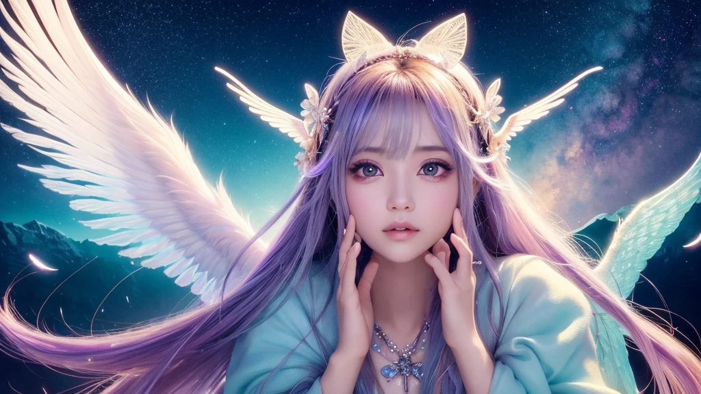 1920×1080、Like the picture、Real、Wrapped in the dazzling light of the sky、眩Shiiほどの光、god々Shii、美Shii、Fantasy、Spreading its large wings、cute、Beauty、Adult female、Big Eyes、Create an image of an angel