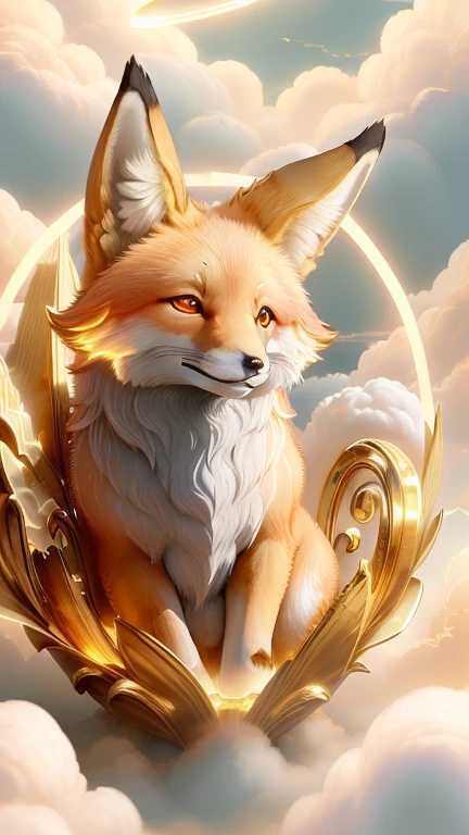 god々Cute fox1Animals、Aura of Gold,Looking into the camera、Look here、Background gold、Floating in the clouds
