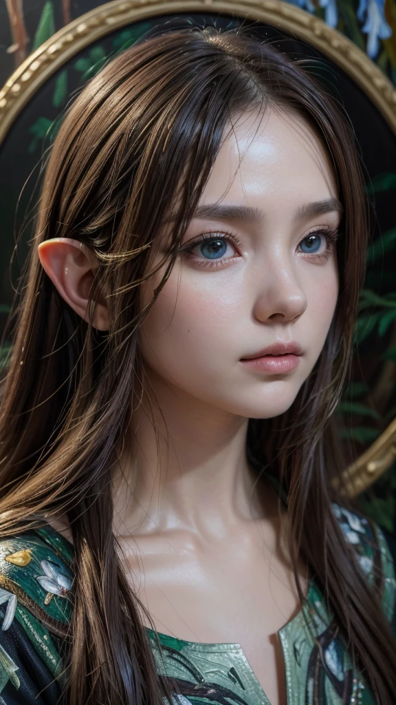 (masterpiece, best quality:1.2), (((oil painting:1.4))), 1girl, solo, (masterpiece, ultra quality, high resolution, 8k, intricate: 1.2). female elf, (((L4L4 face))), looking at viewer, flowizng cloths and silver amor, the silent forested, mysterious, fantasy art, Donato Giancola, craig mullins, parth, masterful strokes legendary, high detail, masterpiece, detailed face, super detail, high details, high quality, award winning, best quality