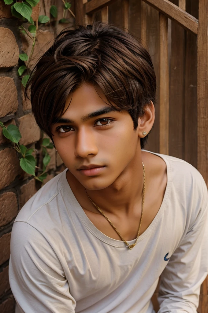 Make a  indian boy with light brown hair and brown eyes as a anime character 