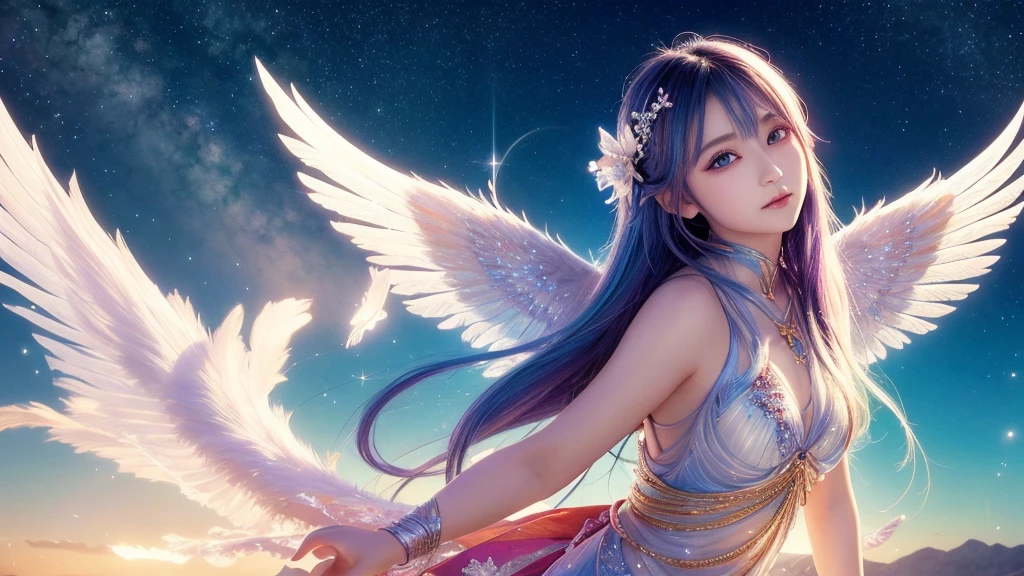 1920×1080、Like the picture、Real、Wrapped in the dazzling light of the sky、眩Shiiほどの光、god々Shii、美Shii、Fantasy、Spreading its large wings、cute、Beauty、Adult female、Big Eyes、Create an image of an angel