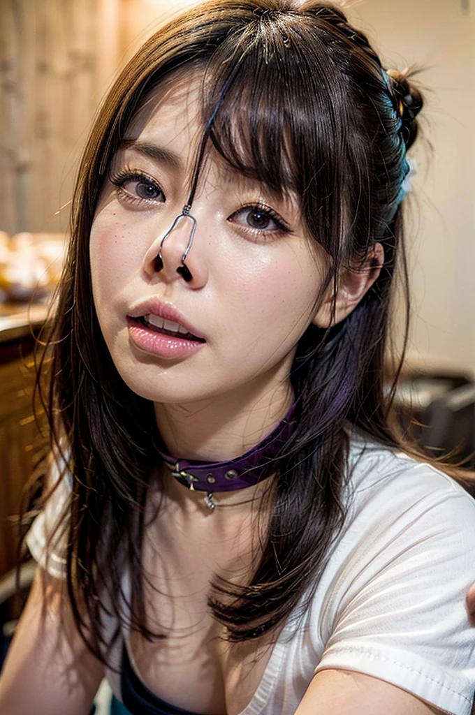 nsfw,Highest quality,32k HDR,High resolution,Beautiful Japanese actresses,girl,,Award-winning photo,Very detailed,Face Focus,Big double eyes(Woman with open mouth and closed eyes ),18-year-old,Black and purple hair,Short Bob,Shaggy,Shiny skin,(((Face close-up))),Realistic nostrils,Long and narrow nasal cavity,Dimly lit basement,Candlelight,Stone Wall,Squat,((White shirt,Show off your chest,Nipples)),Big Breasts,(Sharp Nose),Frowning,performance:1.4,performance,Frowning,please raise your head,Skin shiny with sweat,Oily facial skin,Tied Hair,Squatting and giving a blowjob,female teacher,Squatting in the hallway,Squat,50 degree hot room,Skin shiny with sweat,Wet transparent fabric,Sweaty all over my face,A face enduring intense pain,Screaming face,Open your mouth wide and shout,Showing off your nostrils,Shine a light into your nostrils,I can see your nose hairs,((Put on a collar)),Blushing,Hands Down,