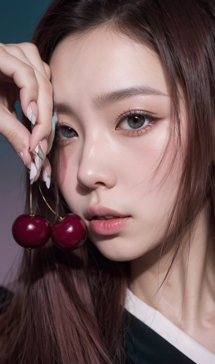 korean, Bblack hair, black eyes, pink mouth, Asian girl, Youngh