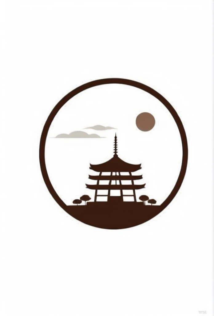 Fashionable logos of temples in Japan

White background
White and dark brown only
circle-shaped logo
be depicted with a lawn dog
Clean and stylish,

Pretty cool
chic and modern design

White background