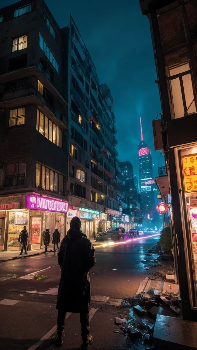"Under the ruins of the city,Monsters moving forward, Destroy buildings along the way."2737637048 Night neon,