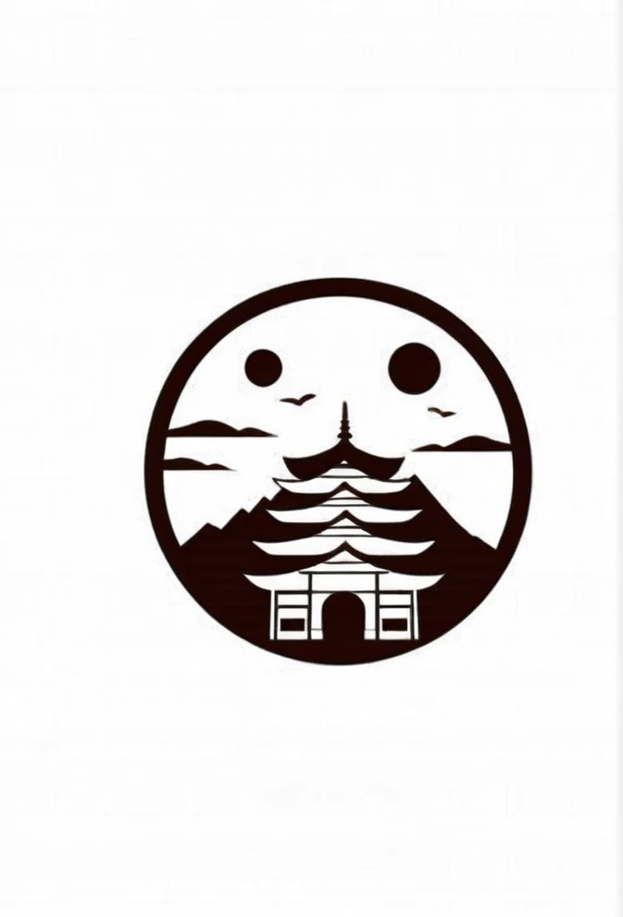 Fashionable logos of temples in Japan

White background
White and dark brown only
circle-shaped logo
The circle-shaped logo depicts a lawn dog
There is also a small scorched bamboo grove
Clean and stylish,

Pretty cool
chic and modern design

White background