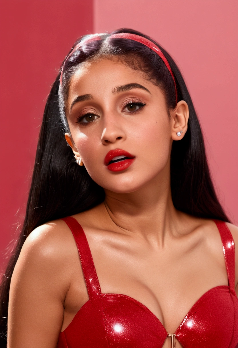 ariana grande, hot, sexy, naked, armpits, oiled up, sweaty body, slim and skinny body, pink pussy, red lips (((((glossy red lips))))), super duper fine face