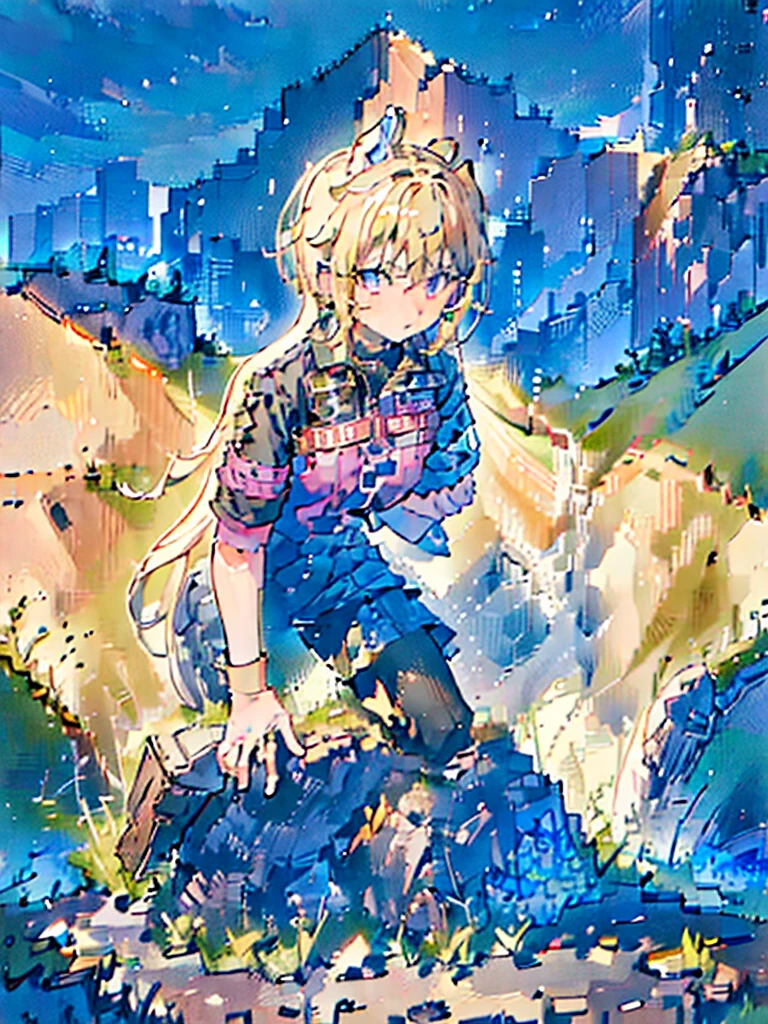 (((Full Body))) (((Twins))) They are 12-year-old boys twin with blonde hair. One has an energetic and curious expression, dressed in rugged survival attire. Another one appears more serious and focused, also dressed in practical survival gear with a pragmatic touch.