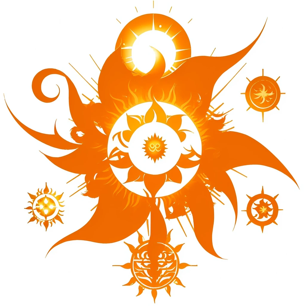 Sun symbol, sun tattoo, spirit of light mark.