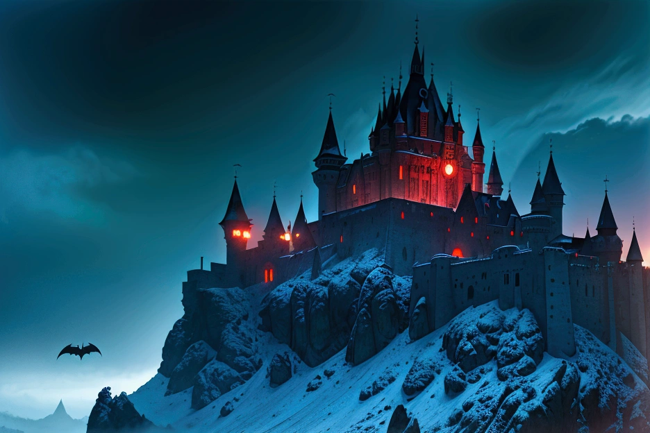 Conde Dracula, Red eyes, castle, vampires, bats, blood, 