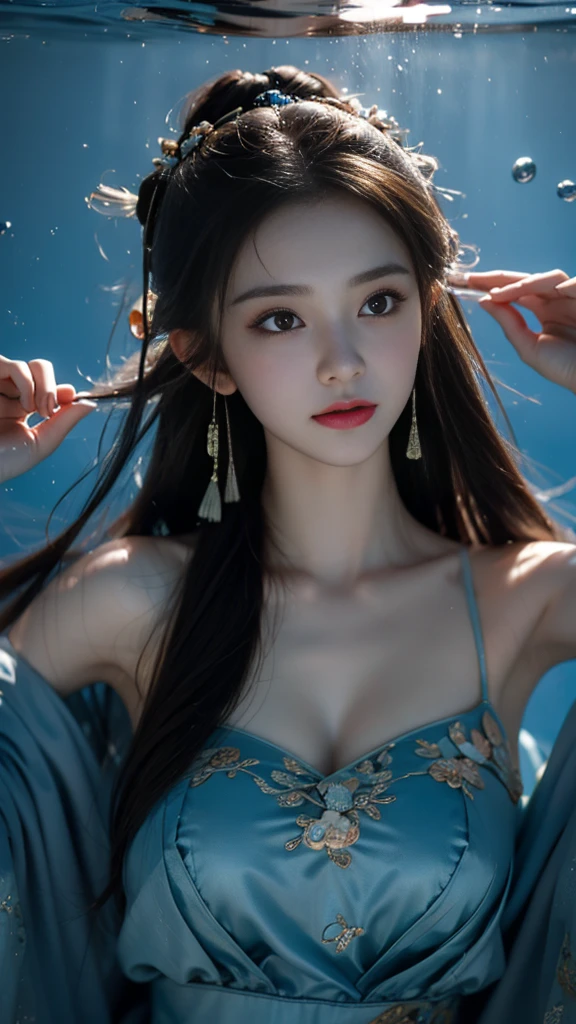 ((best quality)), ((masterpiece)), (detailed), 1 Girl, Underwater,Melancholy,Tears,night,Chinese style