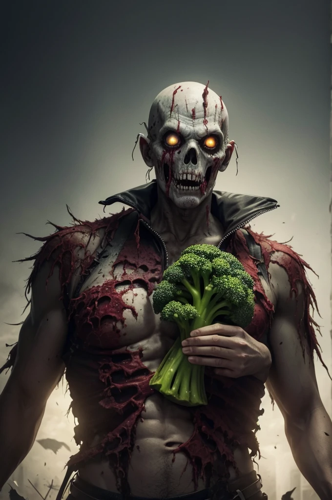 Scene 1: Amid the chaos of the zombie apocalypse, a single undead stands out: Zombie Greg, with his unusual desires and an insatiable appetite for... broccoli.