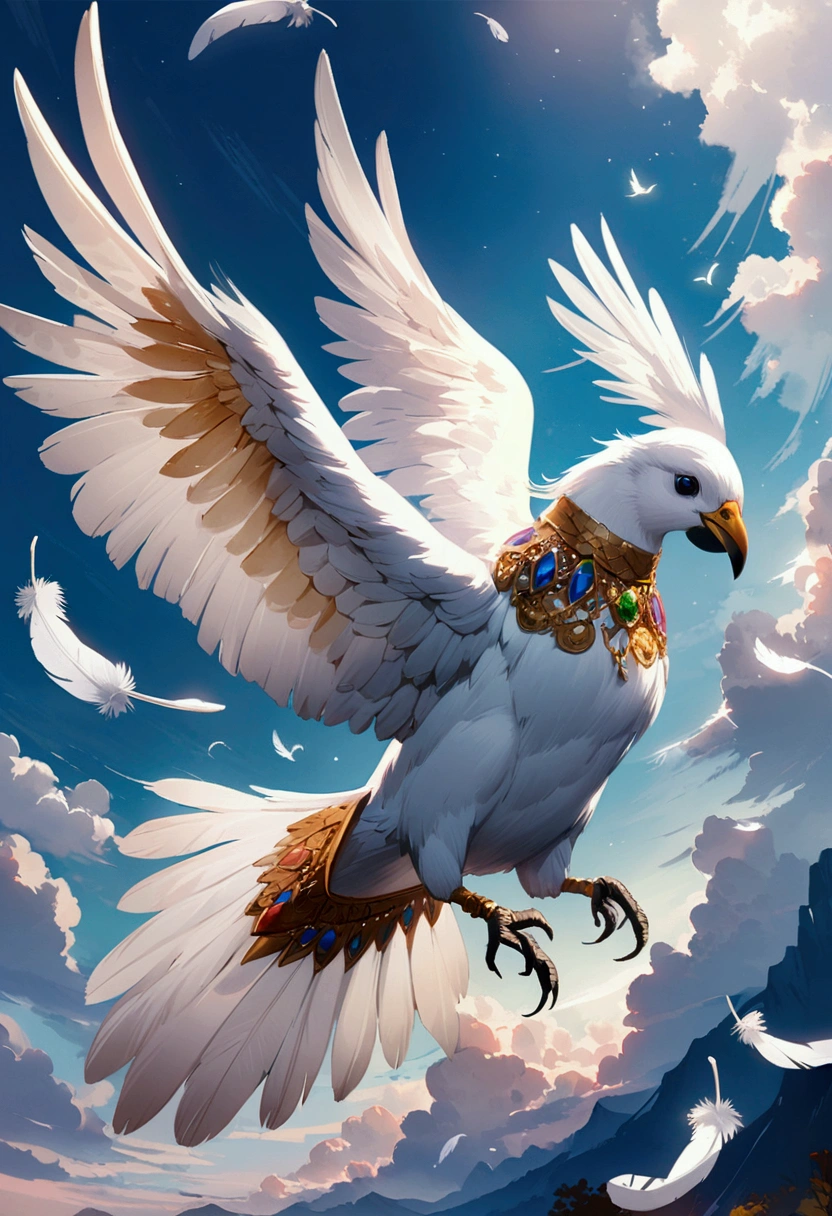 Feathers of every color imaginable, adorning the wings of majestic birds in flight, creating a breathtaking display of nature's beauty.