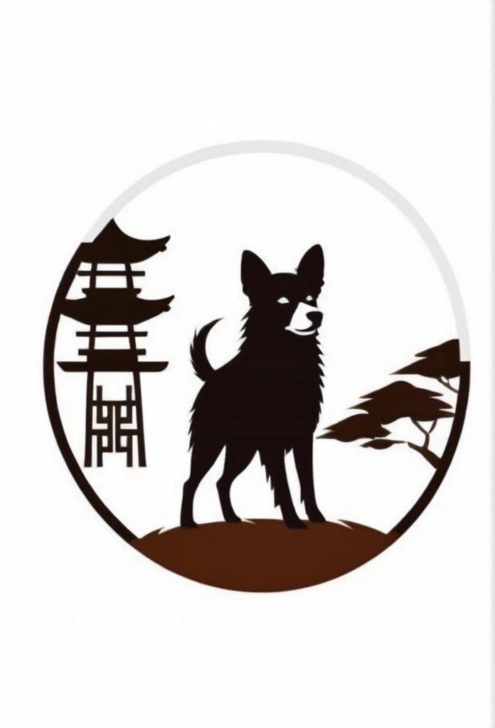 Fashionable logos of temples in Japan

White background
A dark brown-and-white design that is close to white and brown
circle-shaped logo

Inside the circle-shaped logo, a cute Japanese lawn dog is painted small with only a silhouette
small scorched bamboo bushes, pine trees, and bamboo leaves are depicted
Clean and stylish,

Pretty cool
chic and modern design

White background
