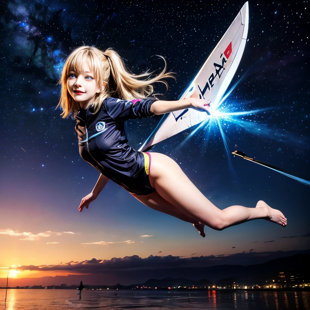 ((ExtremelyDetailed ( KAWAII Girl flying with Jet blade:1.37) in WHITE at Dusk Enoshima Beach)), (masterpiece 8K TopQuality) (ProfessionalPhoto:1.37), {(Standing Full Body:1.2)|(from below:1.2)}, Different types of hair colors, {(White skinny(School Swimwear))|(SchoolUniform)}, {Detailed Childish hand|Hidden hand|Armpit|Different types of breasts of various sizes from HUGE to FLAT|(Clearly Visible the shape of Butt)}, Joyful Expressions LifeLike Rendering, PerfectLighting, Dazzling RainbowColorHorizon, (Starry IridescentParticles:1.32) ColorfulClouds
