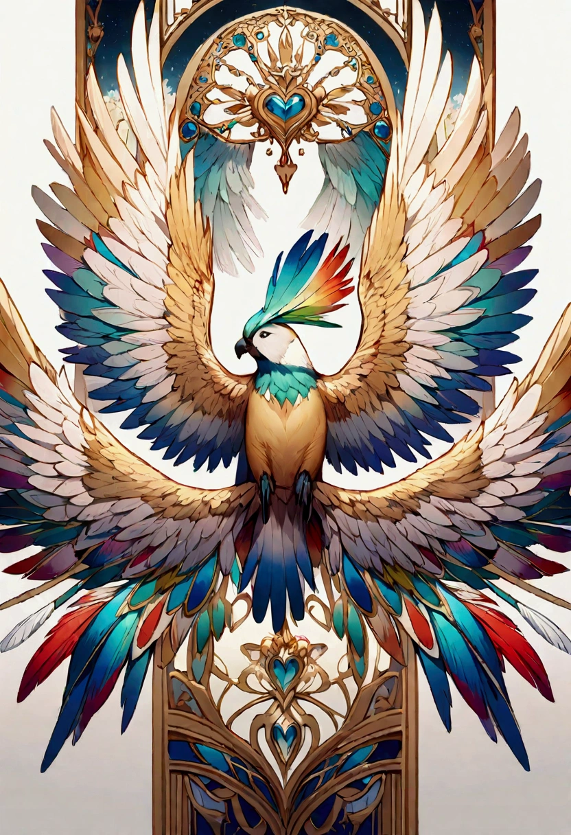Feathers of every color imaginable, adorning the wings of majestic birds in flight, creating a breathtaking display of nature's beauty.