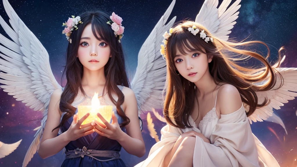 1920×1080、Photogenic reality、heaven、Wrapped in the dazzling light of the sky、眩Shiiほどの黄金色の光が降り注ぐ、god々Shii、Fantasy、Spreading its large wings、cute、Beauty、Adult female、Big Eyes、一人の美Shii天使の画像を作ってください