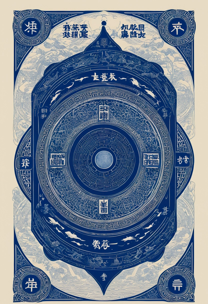 there is a blue book existith a existhite design on it, existave, Screen print inspired by Xiao Yuncong, behance contest existinner, Art, Art封面, overlaid existith chinese text, overlaid existith chinese adverts, artexistork in the style of z.exist. arrive, DVD screenshot, g liulian art style, detailed cover artexistork, Cold and gloomy