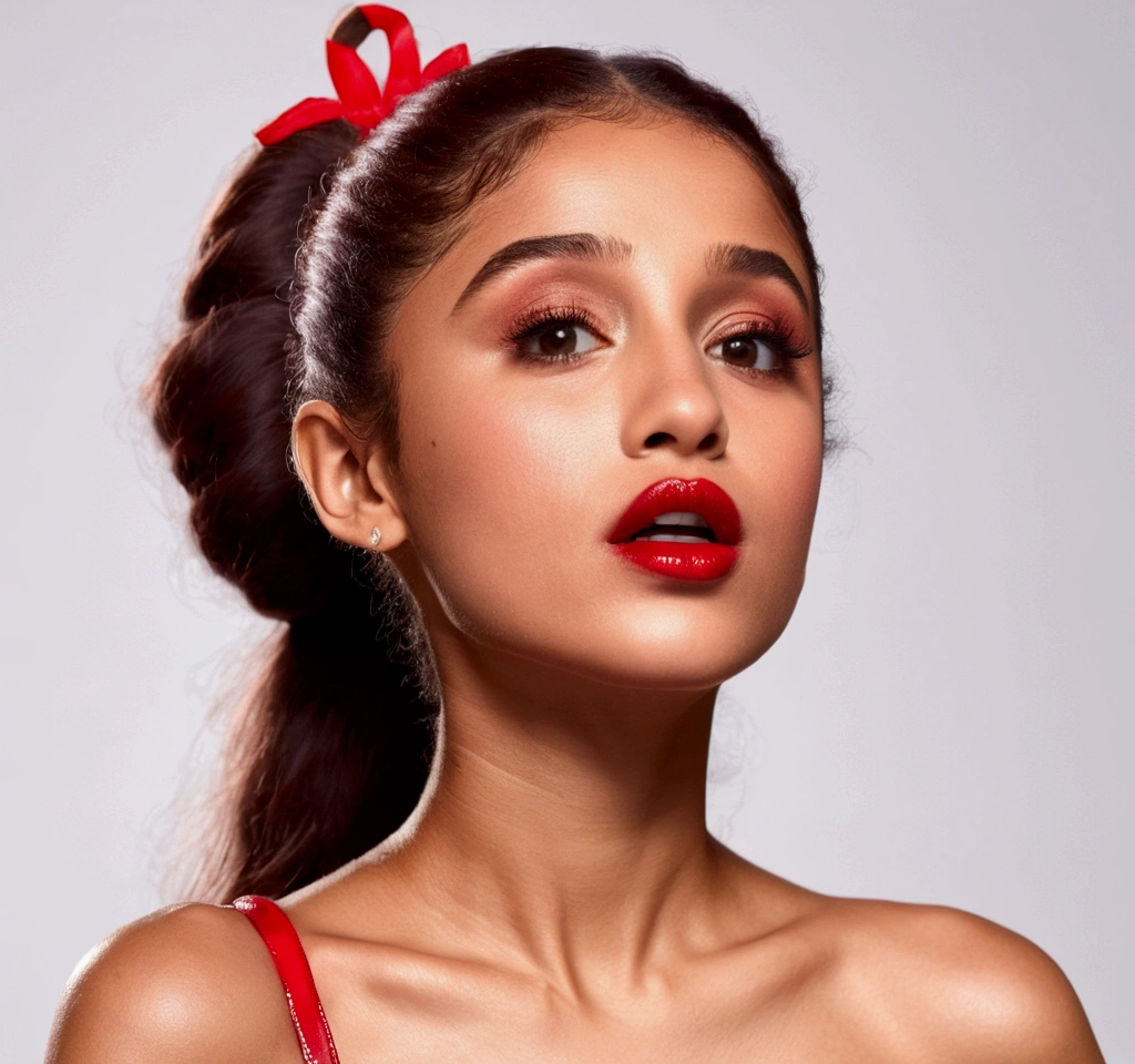 ariana grande, hot, sexy, naked, armpits, oiled up, sweaty body, slim and skinny body, red lips (((((glossy red lips))))), super duper fine face