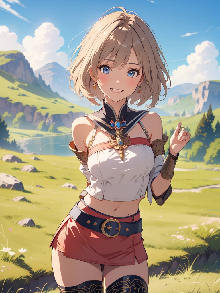 (topless), nsfw, masterpiece, 1 girl, erect nipples, nipples, navel, necklace, skirt, smiling, hair ornament, bare breasts, bare stomach, sweaty, cowboy shot, small breasts, puffy nipples, hair ribbon, texts, bare arms, collarbones, blonde, flower crown, smiling, petite, flat chest, blue eyes, scottish skirt, small breasts, child, apple basket, farm, alpine, temperate