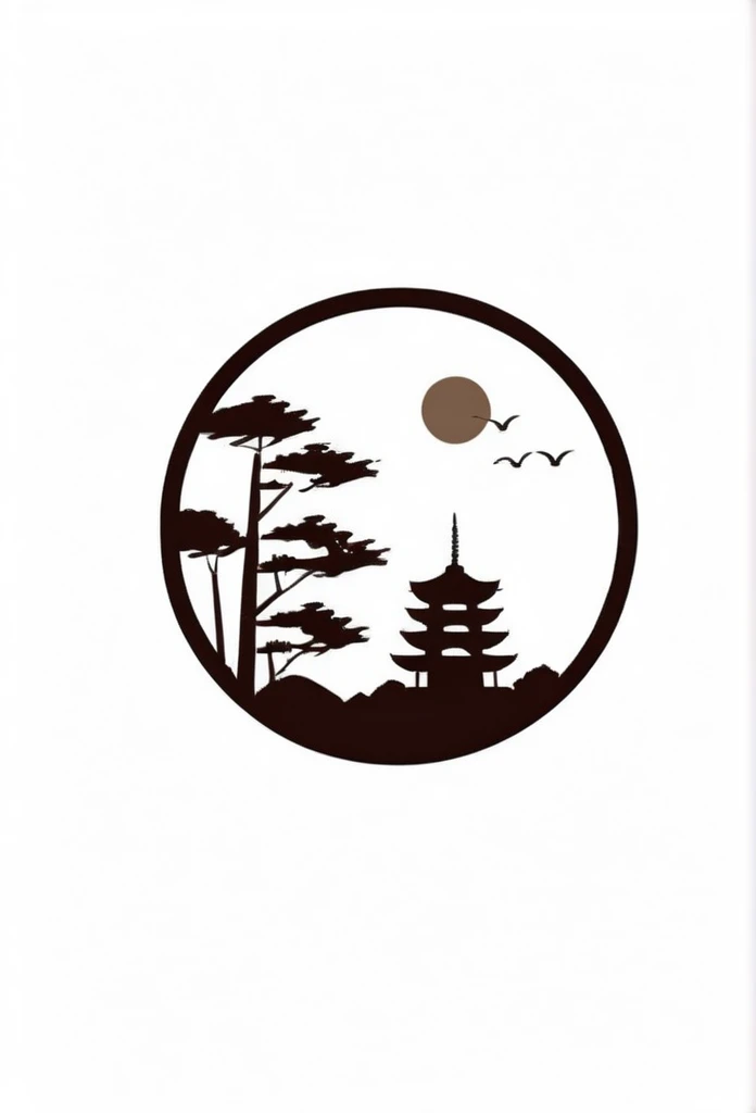 Fashionable logos of temples in Japan
White background
A dark brown-and-white design that is close to white and brown
circle-shaped logo
Inside the circle-shaped logo, a cute Japanese lawn dog is painted small with only a silhouette
small scorched bamboo bushes, pine trees, and bamboo leaves are depicted
Clean and stylish,
Pretty cool
chic and modern design
White background