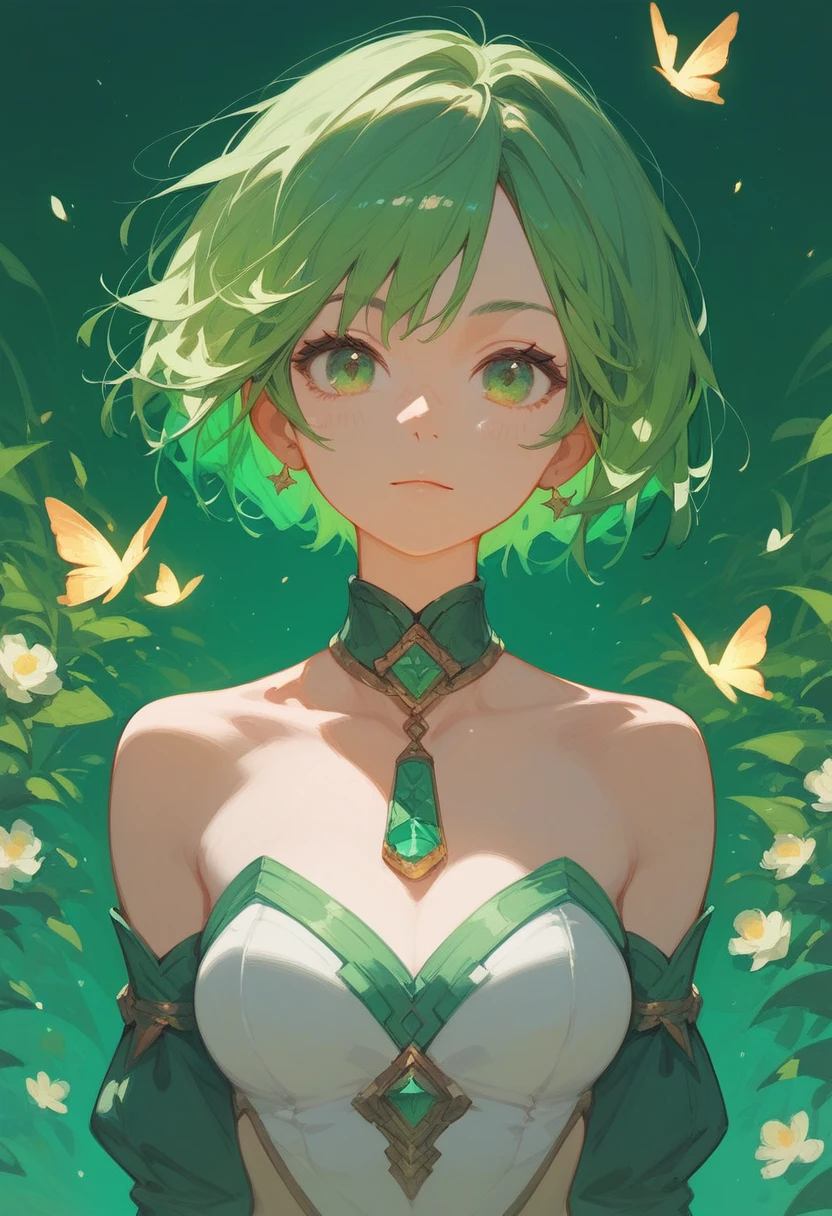 1girl, best quality,masterpiece,green hair, short hair, green eye