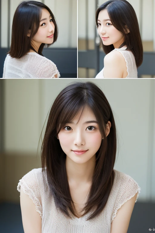 (Highly realistic photos, High resolution), Skinny Japanese woman, 30 years old, Cute face, Detailed face, Fine grain, Mr.々Hair style, Thin body type, correct body anatomy, ((Look straight ahead)), Facing the camera directly, A single photo, Photographs capturing the perfect moment of beauty and intelligence, ((With a simple background))、Correct posture and dignified