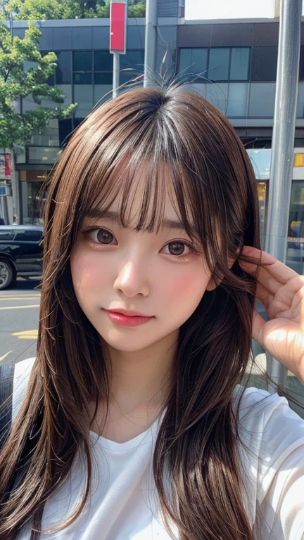 masterpiece, 最high quality, high quality, detailed, ultra detailed, hyper detailed, insanely detailed, Exquisite, beautiful, 4K, 8K, Absurd, High resolution, girl, shy, Embarrassing, Put your hands on your head, View your viewers, Long Hair, Straight hair, Shiny Hair, Brown Hair, (puppet, Droopy eyes), Shiny skin, detailed skin, detailed face, glamorous, beautiful breasts, beautiful ass, Idol, , Cute face, Delicate facial features, Japanese Idol, Curvy, 20-year-old, Japanese, by bus, Realistic, Ultra-realistic photos, Realistic portraits, RAW Photos, Real person, Browsing Caution, Upper Body, Dynamic Angle, sharp, The best light, Depth of written boundary