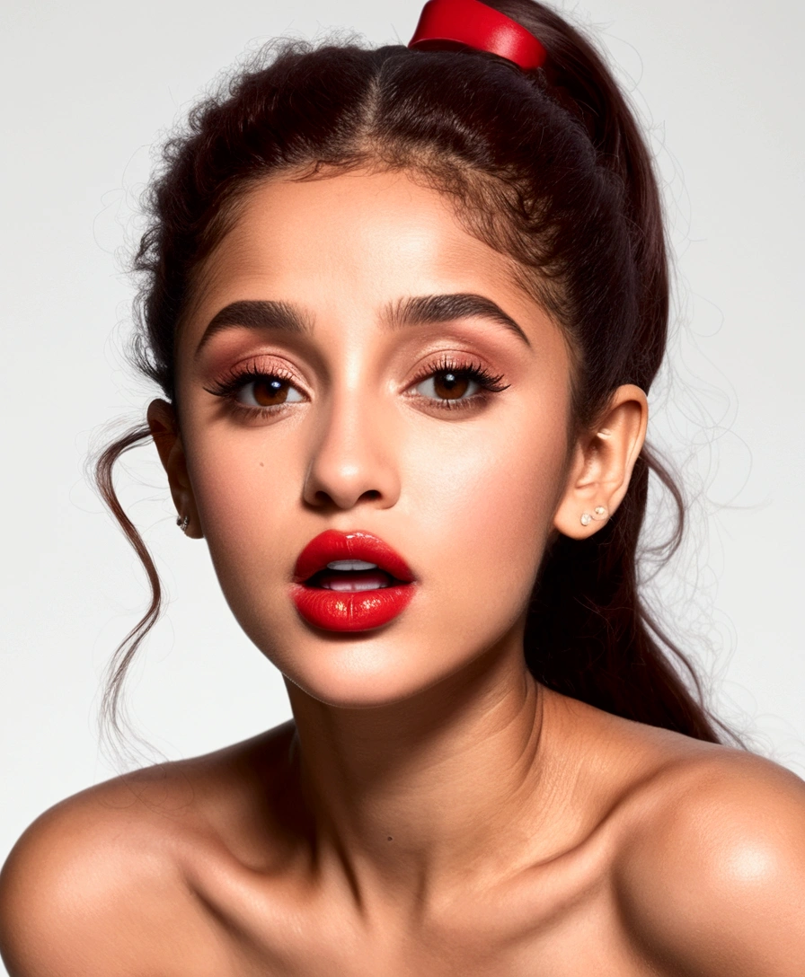 ariana grande, hot, sexy, naked, armpits, oiled up, sweaty body, slim and skinny body, red lips (((((glossy red lips))))), super duper fine face