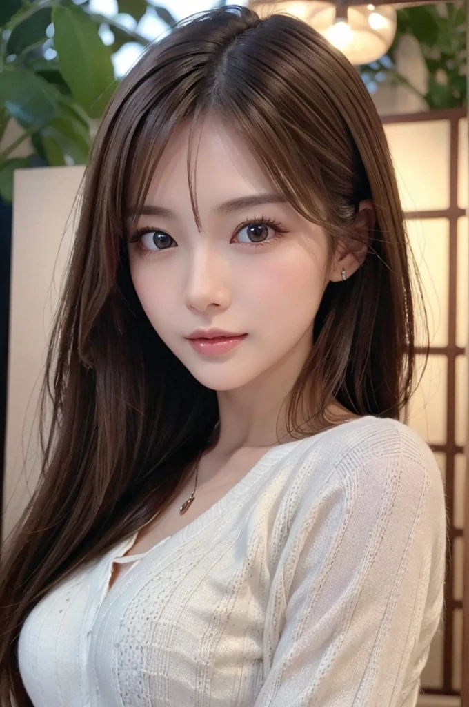 masterpiece、1 beautiful girl、Fine brown eyes、Puffy eyes、Highest quality, 超High resolution, (Reality: 1.4), Cinema Lighting、(Japanese)、Asian Beauty、Super Beauty、Beautiful Skin、Slender、(Look at the viewers)、(Surreal)、(High resolution)、(8K)、(Very detailed)、(Beautiful and detailed eyes)、(Ultra-detailed)、 (wall-)、Detailed face、Bright lighting、Professional Lighting、