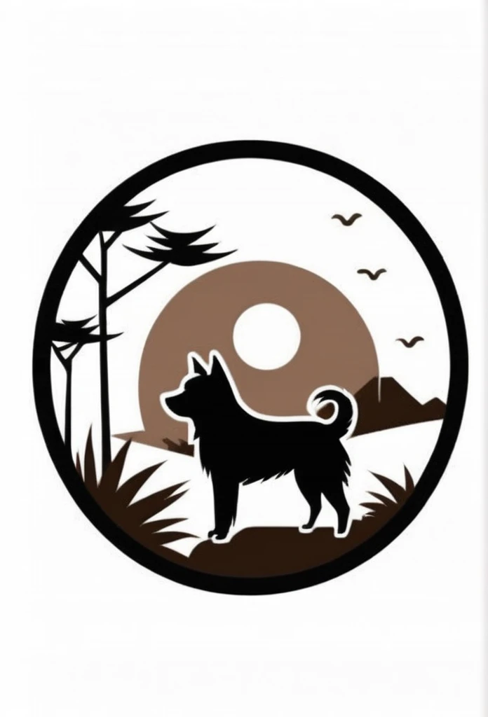 Fashionable logos of temples in Japan
White background
A dark brown-and-white design that is close to white and brown
circle-shaped logo
Inside the circle-shaped logo, a cute Japanese lawn dog is painted small with only a silhouette
small scorched bamboo bushes, pine trees, and bamboo leaves are depicted
Clean and stylish,
Pretty cool
chic and modern design
White background