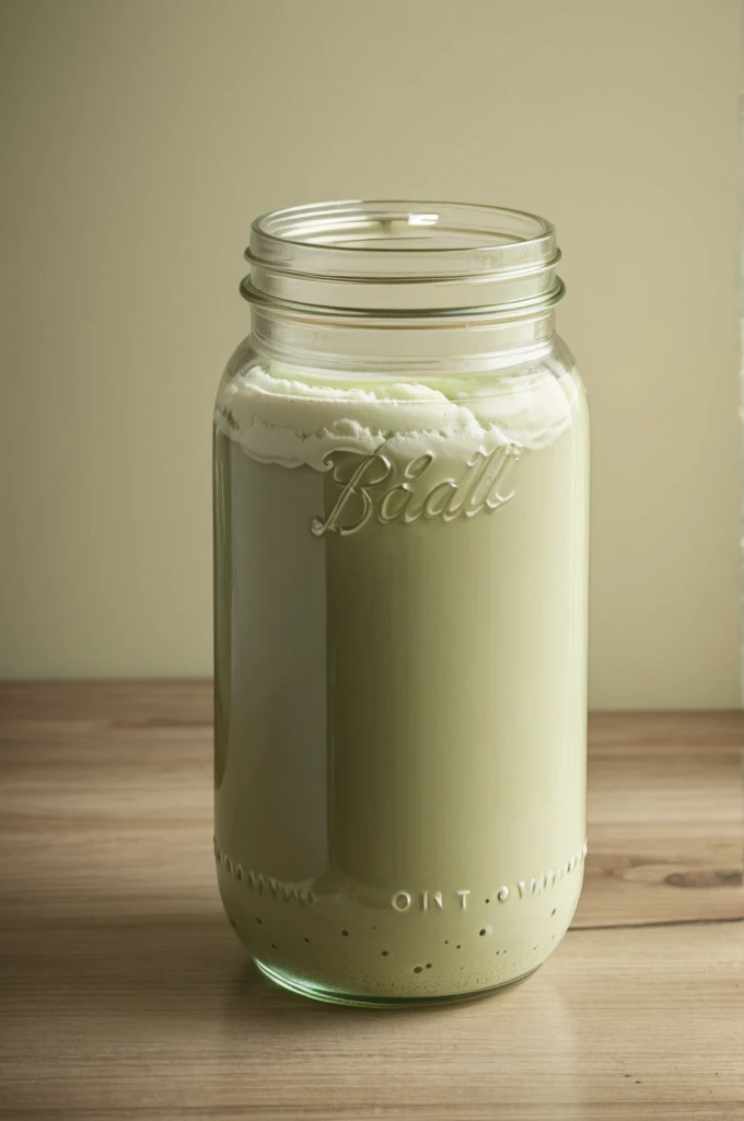 A one-liter ice cream jar in light green and beige colors with a natural aesthetic