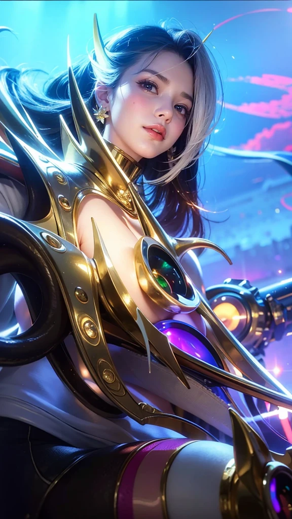 (8k, RAW photo, photorealistic:1.25) ,( lipgloss, eyelashes, gloss-face, glossy skin, best quality, ultra highres, depth of field, chromatic aberration, caustics, Broad lighting, natural shading,Kpop idol) looking at viewer with a serene and goddess-like happiness, Verry big breasts, huge