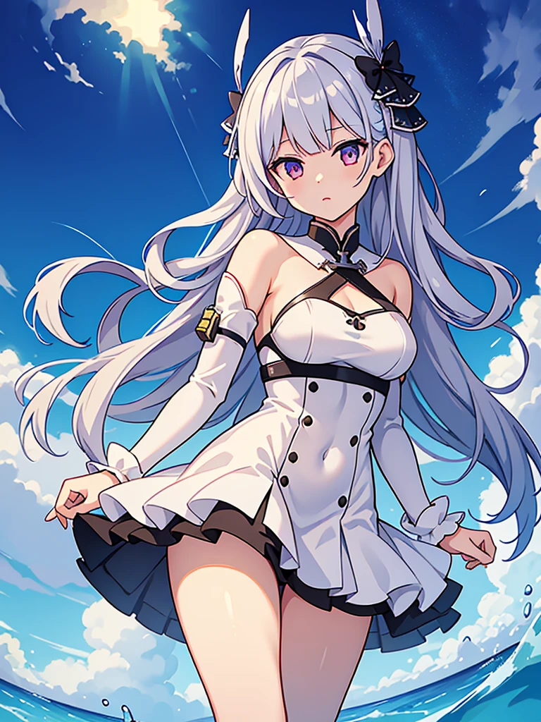 One girl, st. Louis (Azur Lane), Are standing, Upper Body, dress, silver dress, (Revealing clothing:1.3), scenery,, Annealing, Highest quality, Ultra-high resolution,