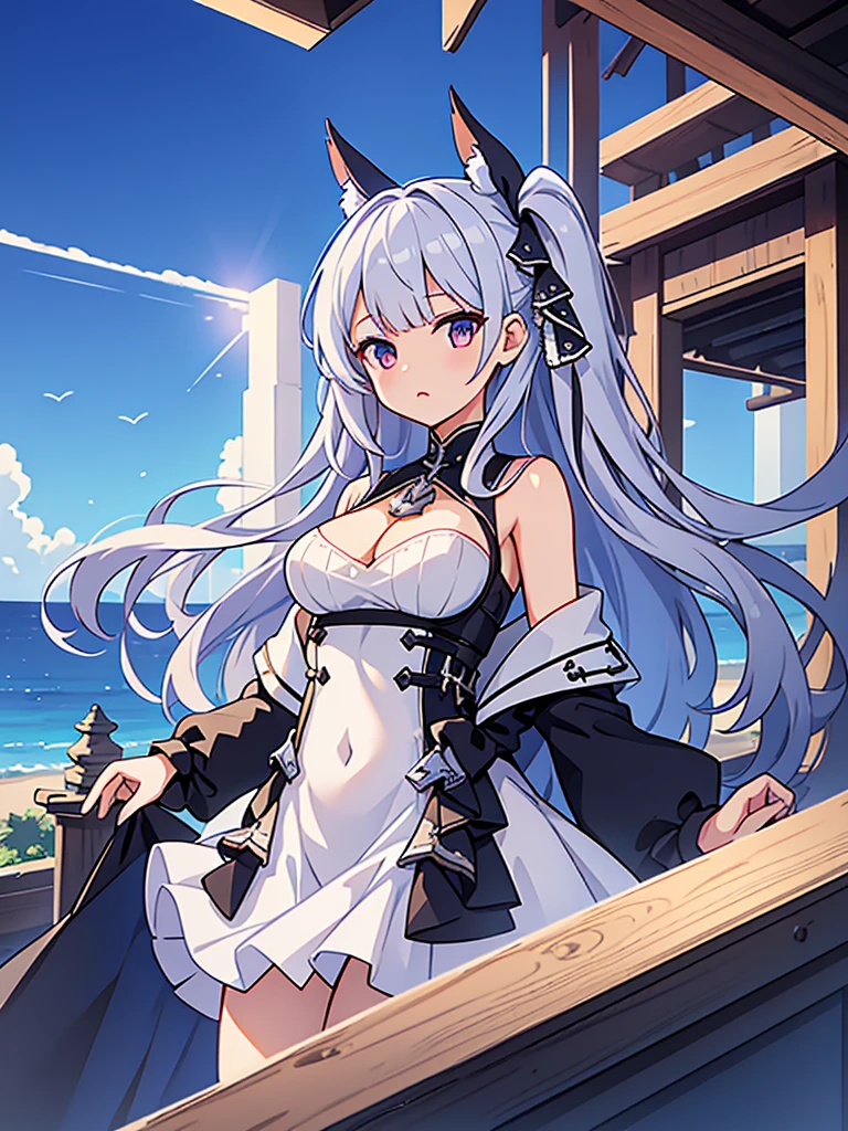 One girl, st. Louis (Azur Lane), Are standing, Upper Body, dress, silver dress, (Revealing clothing:1.3), scenery,, Annealing, Highest quality, Ultra-high resolution,