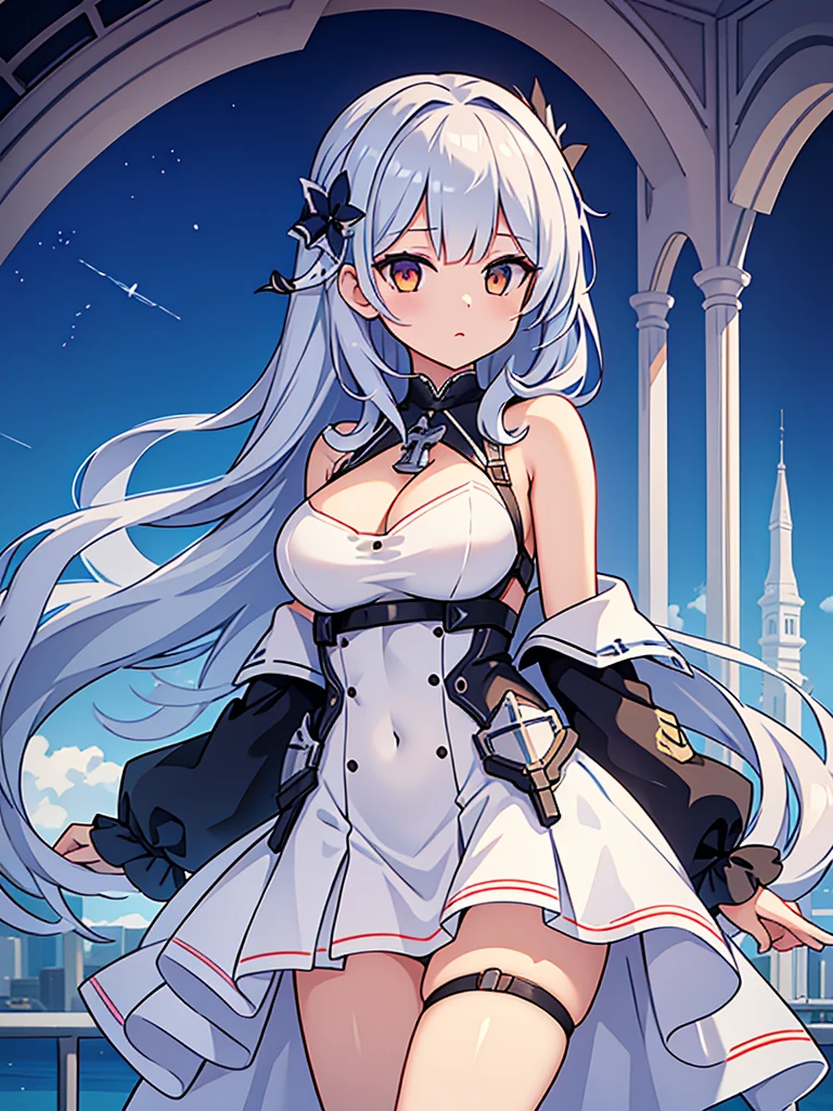 One girl, st. Louis (Azur Lane), Are standing, Upper Body, dress, silver dress, (Revealing clothing:1.3), scenery,, Annealing, Highest quality, Ultra-high resolution,