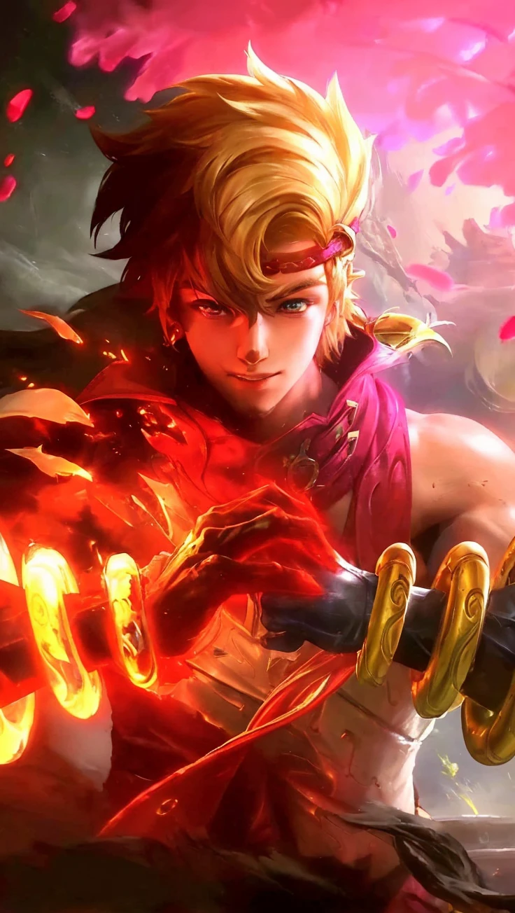 (absurdres, highres, ultra detailed, HDR), masterpiece, best quality, Android Game Character , short hair, handsome boy, anime eyes, Mobile Legends Hero, detailed scebe, detailed character